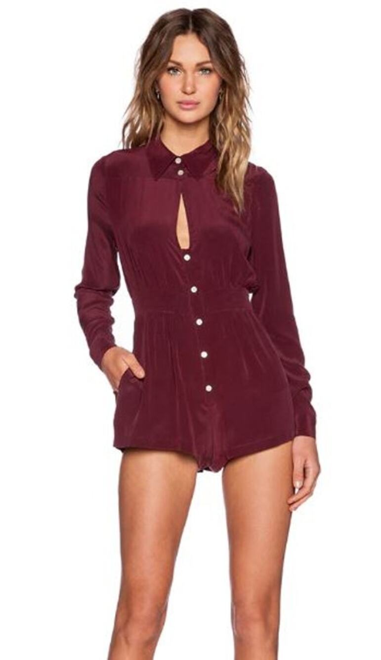 NWT Stone Cold Fox Riley Romper Women's Sze 3 Plum Front Button 100% Silk Cutout